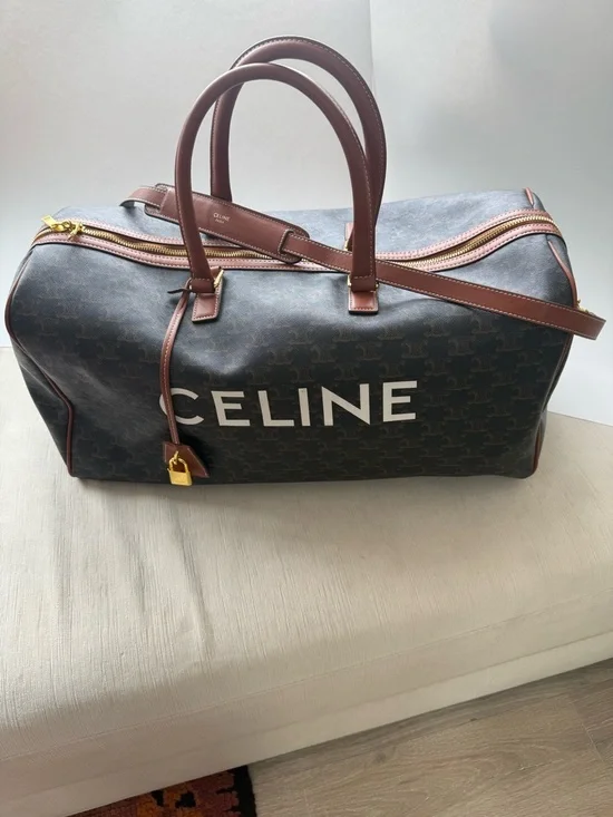 CELINE Black Logo Canvas & Brown Leather Duffel Bag - Picture 14 of 14